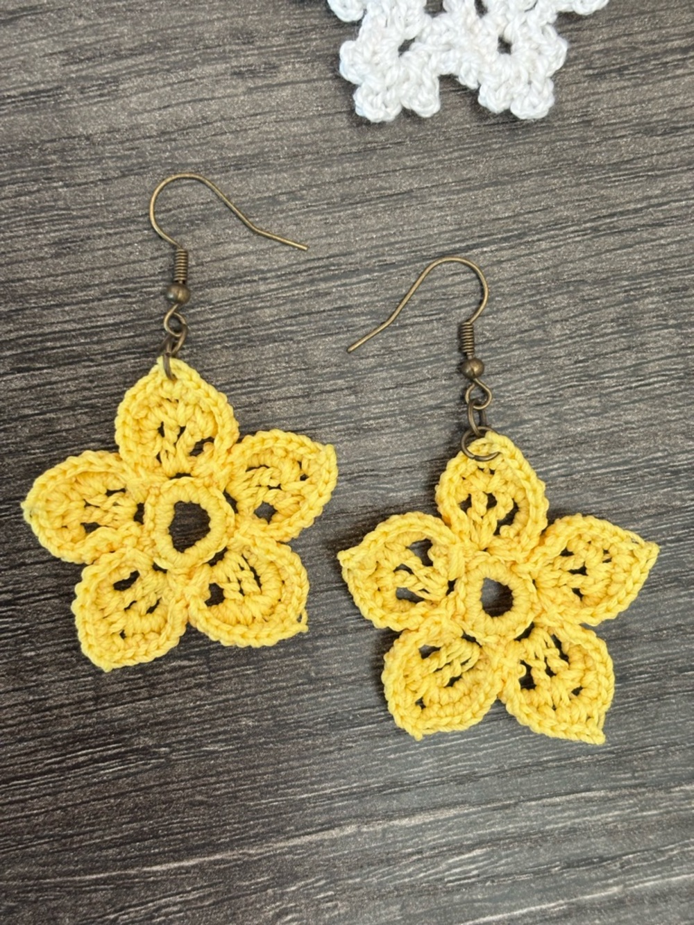 NEW Handmade Big Yellow Crochet Flower Earrings